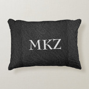 Monogramme noir cuir look Coussin