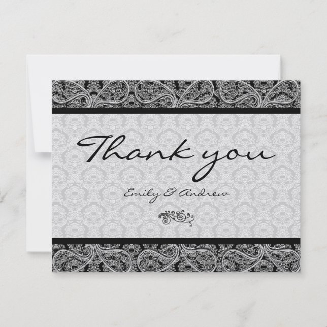 Monogramme noir Damask Paisley Mariage Merci (Devant)