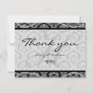 Monogramme noir Damask Paisley Mariage Merci