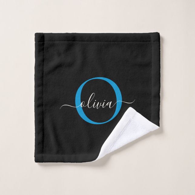 Monogramme noir élégant moderne Nom du script (Gant de toilette)