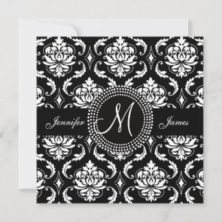 Monogramme noir et blanc Damas Faire-part de maria