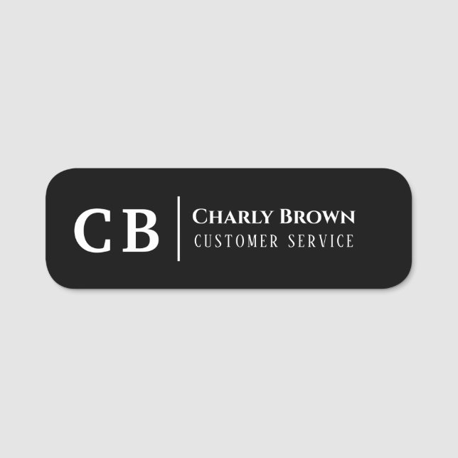 Monogramme Noir et Blanc | Étiquette de Nom Person (Devant)