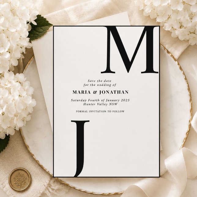 Monogramme noir et blanc moderne pour carte de sau (Créateur téléchargé)