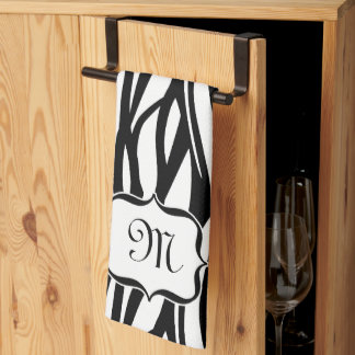Monogramme noir et blanc Zèbre imprimé serviette d