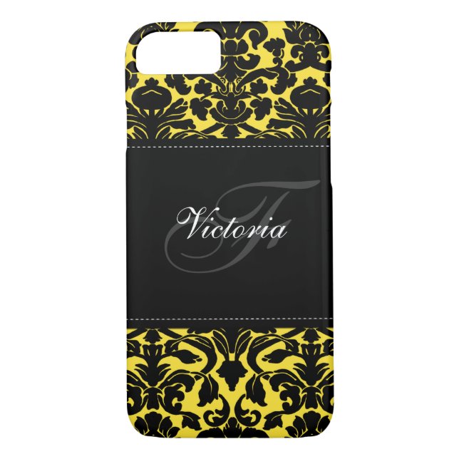 Monogramme noir et jaune Damask iPhone 7 Coque (Dos)