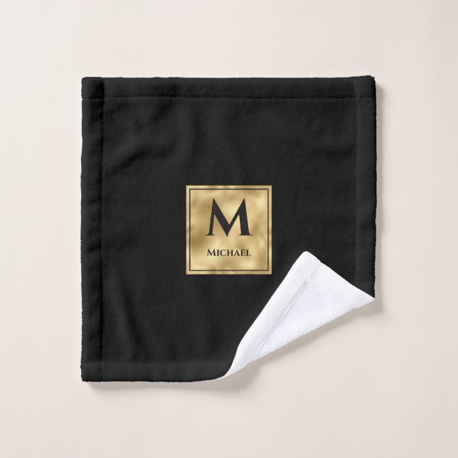 Monogramme noir et or Élégance Luxueuse (Gant de toilette)