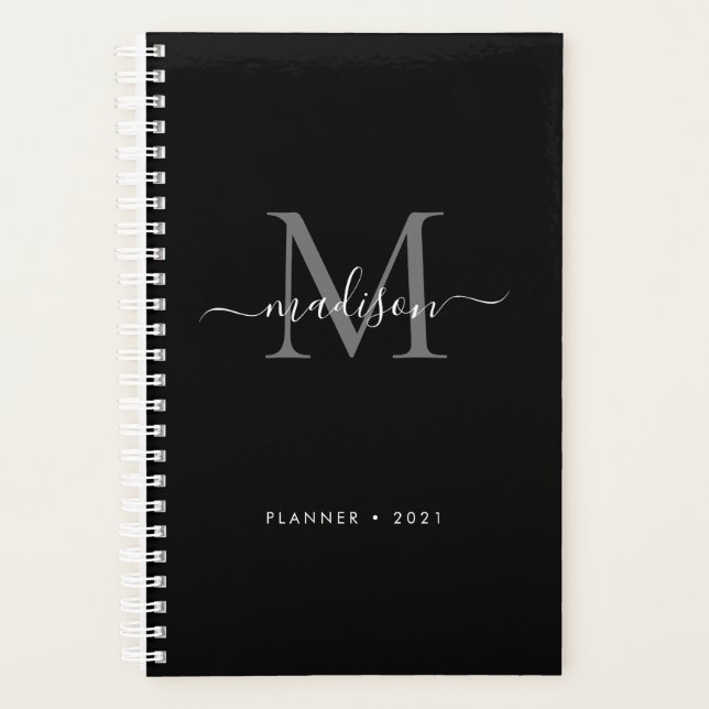 Monogramme noir gris argent fille Nom du script 20 (Devant)