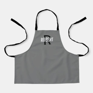 Monogramme noir gris moderne nom du garçon tablier