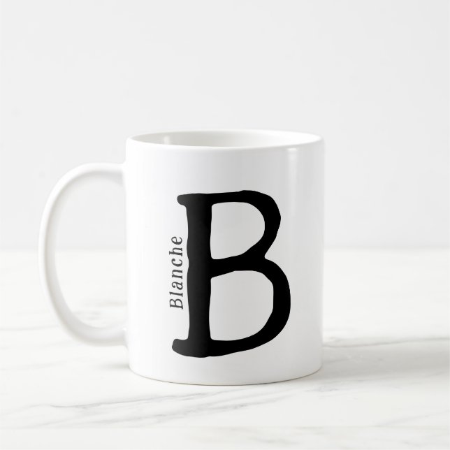 Monogramme noir moderne Initiale & Nom Café Mug (Gauche)
