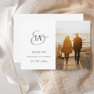 Monogramme noir moderne Mariage photo Merci