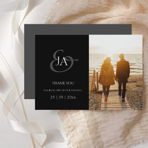 Monogramme noir moderne Mariage photo Merci