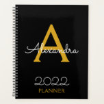 Monogramme noir or 2022 Élégant<br><div class="desc">2022 Gold Black Monogram Nom et Initiale Spiral Carnet Planner. Cela rend le cadeau parfait pour 16 ans, mariage, douche nuptiale, anniversaire, baby shower ou bachelorette pour quelqu'un qui aime le luxe glam et les styles chic.</div>