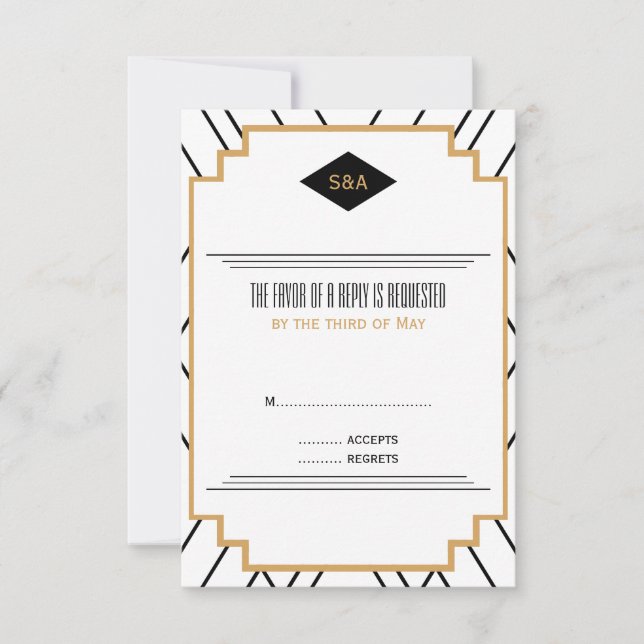 Monogramme noir, or et blanc Art déco RSVP (Devant)