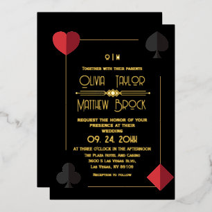 Monogramme Noir Or Jouer Carte de mariage Invitati