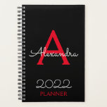 Monogramme noir rouge 2022 élégant<br><div class="desc">2022 Nom du monogramme rouge et noir et planificateur initial du Carnet spiral. Cela rend le cadeau parfait pour 16 ans, mariage, douche nuptiale, anniversaire, baby shower ou bachelorette pour quelqu'un qui aime le luxe glam et les styles chic.</div>