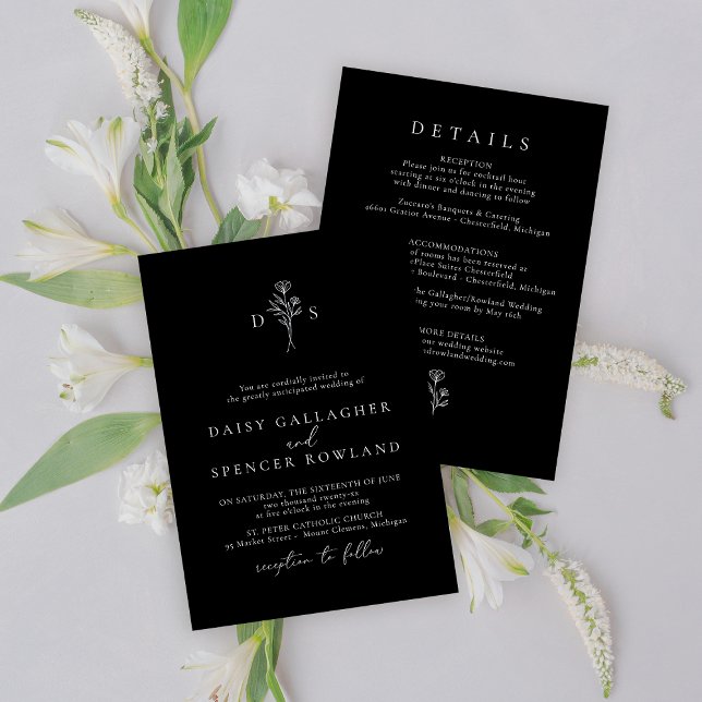 Monogramme noir simple Faire-part de mariage et dé (Créateur téléchargé)