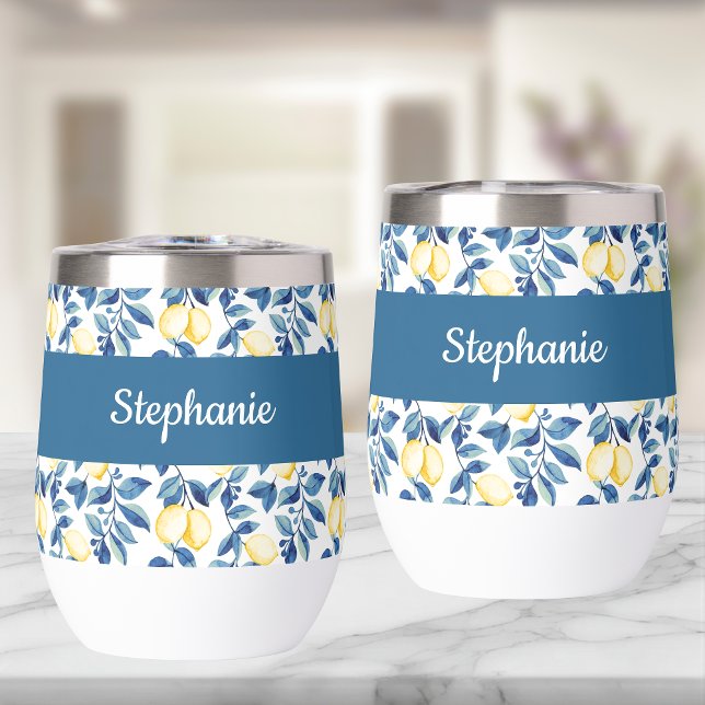 Monogramme Nom Aquarelle Citron Bleu (Créateur téléchargé)