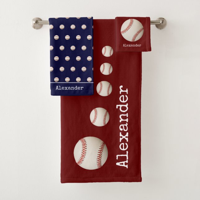 Monogramme nom baseball sport rouge blanc bleu (En situation)