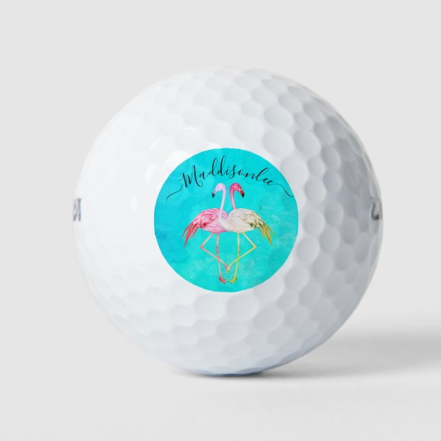Monogramme Nom Deux balles de golf de Flamants ros (Devant)