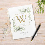 Monogramme Nom Élégant Verdure 2023<br><div class="desc">Planificateur de monogramme nom verdure aquarelle élégant 2023 avec initiale de monogramme dorée. Conçu par Thisisnotme©</div>