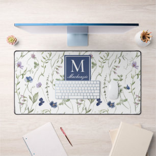 Monogramme Nom Fleur Sauvage Bleu Violet