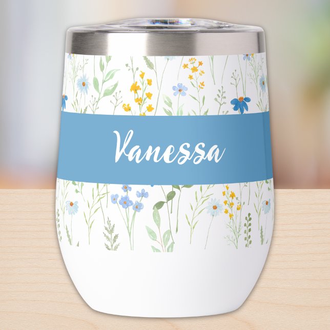 Monogramme Nom Fleur Sauvage Bleue (Créateur téléchargé)