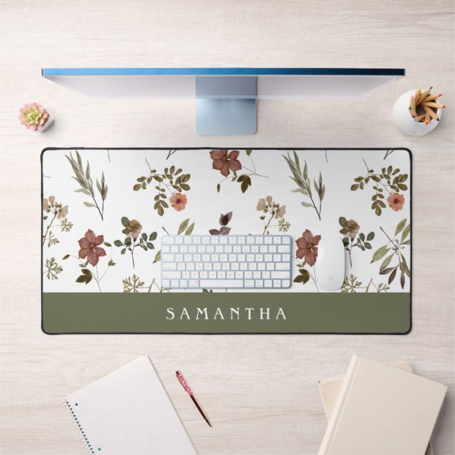Monogramme Nom Fleur Sauvage Bourgogne Vert (Bureau 1)
