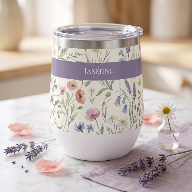 Monogramme Nom Floral Fleur Sauvage Bohème Lavande (Créateur téléchargé)
