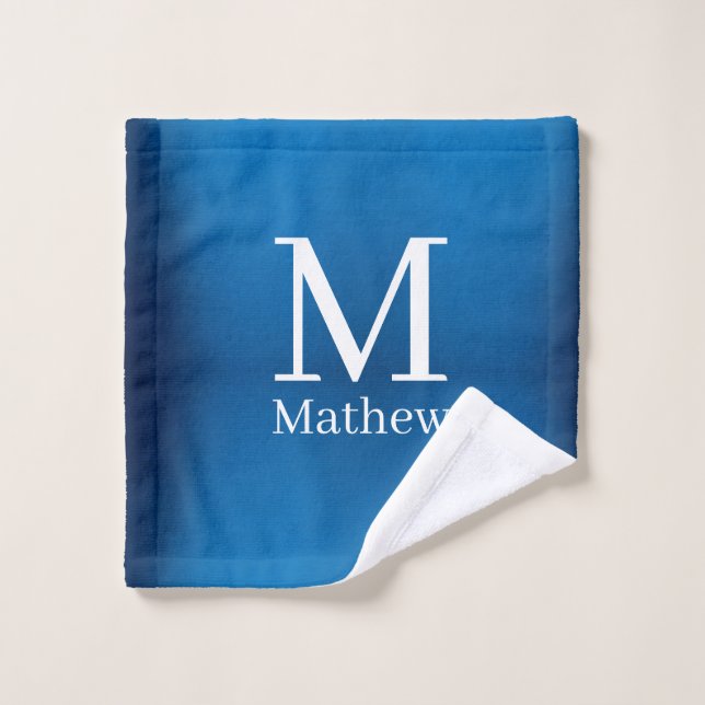 monogramme nom homme abstrait métallisé bleu brill (Gant de toilette)