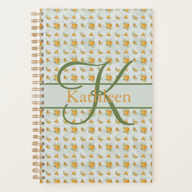 Monogramme Nom Initial Jaune Vert Floral  (Devant)