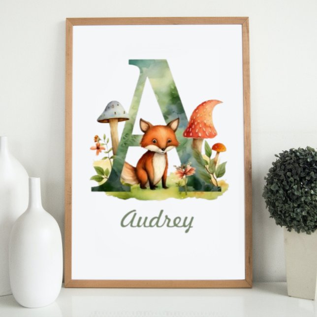 Monogramme Nom Nursery Poster Woodland Lettre A (Monogrammed Name Nursery Poster Woodland Letter A)