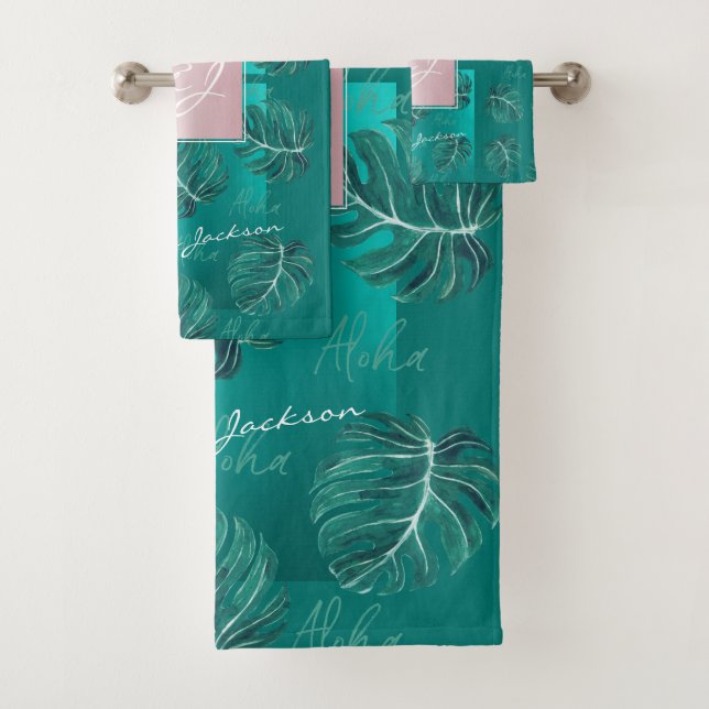 Monogramme nom or rose feuilles tropicales moderne (En situation)