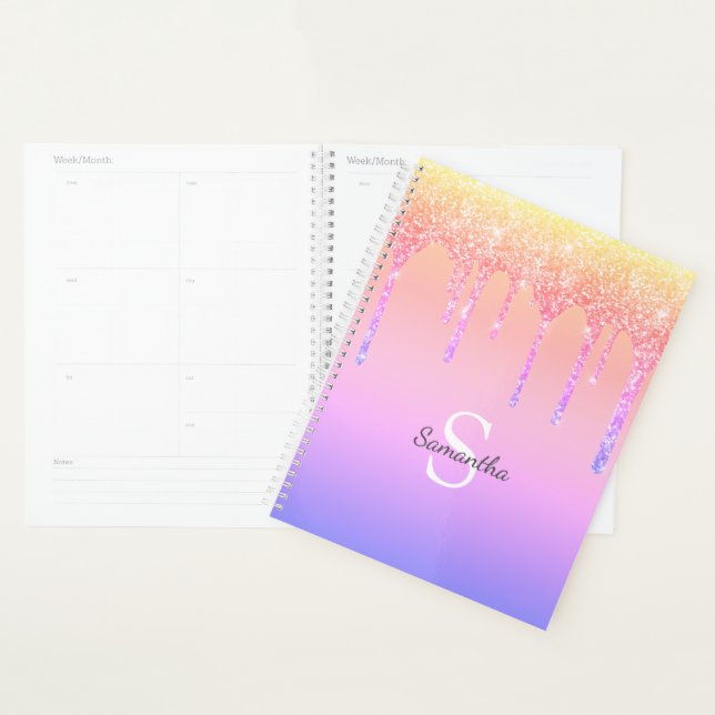 Monogramme Nom Paillettes Arc-en-ciel Chic (Devant avec enveloppe)