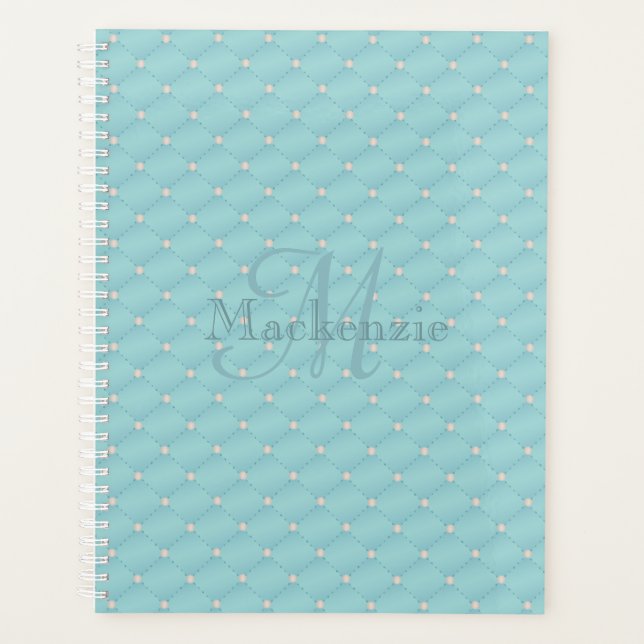 Monogramme Nom Personnalisé Quilt Design Turquoise (Devant)
