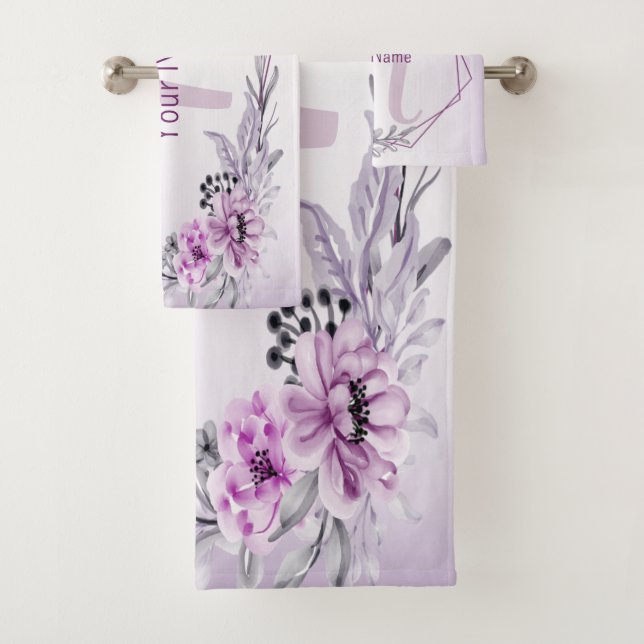 Monogramme Nom Rose Floral Violet violet Cadre pou (En situation)