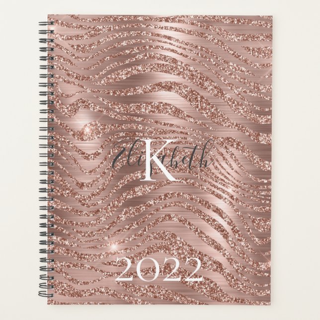 Monogramme Nom Rose Gold Pailleté Imprimé Animal  (Devant)