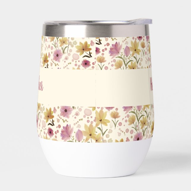 Monogramme nommé fleur sauvage rose aquarelle (Gauche)