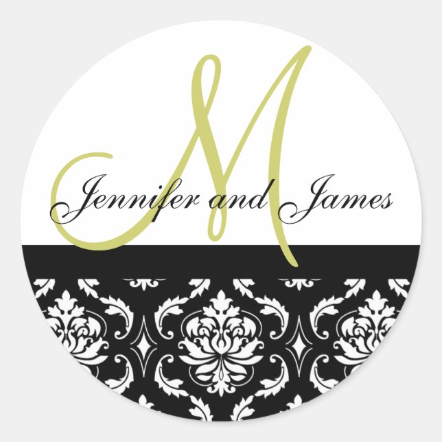 Monogramme & Noms Sticker Mariage vert Damask (Devant)