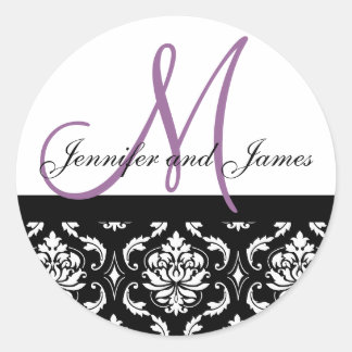 Monogramme & Noms Stickers Mariage Damask Plum