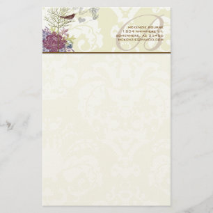 Monogramme Oiseau Vintage Musical Damas Papeterie