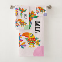 Monogramme oiseaux colorés modernes rose vert bleu