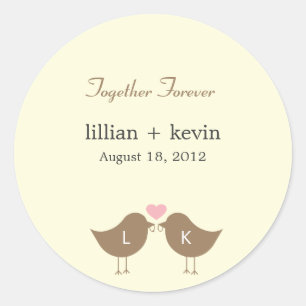 Monogramme Oiseaux Mariage Favor Sticker - Latte
