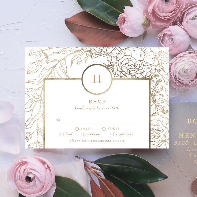 Monogramme or blanc Élégant Mercredi couronne RSVP (Créateur téléchargé)