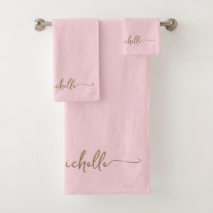 Monogramme Or élégant Nom Script Blush Pink