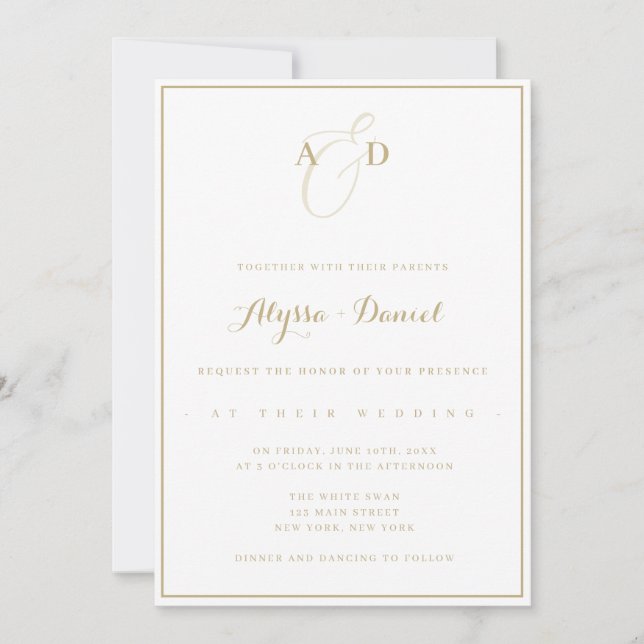 Monogramme or Faire-part de mariage moderne (Devant)