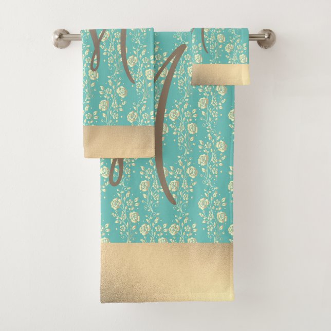 Monogramme or Floral sur vert Turquoise (En situation)
