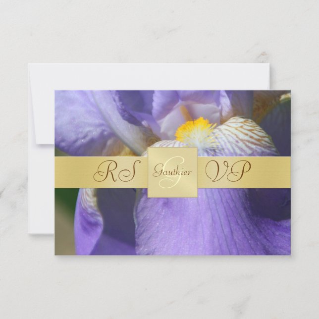 Monogramme Or Purple Iris RSVP Invitation (Devant)