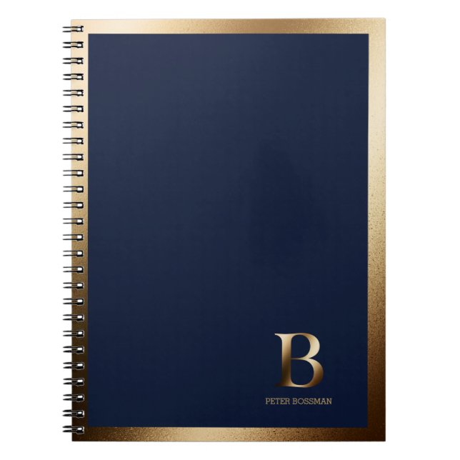 Monogramme or simple | Carnet bleu marine (Devant)