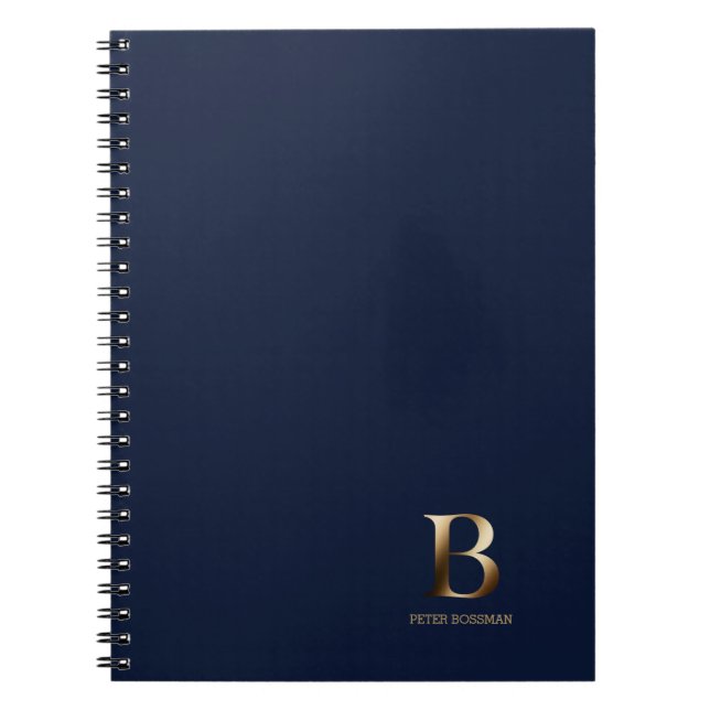 Monogramme or simple | Carnet bleu marine (Devant)