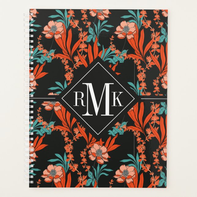 Monogramme | Orange Abstrait motif floral (Devant)